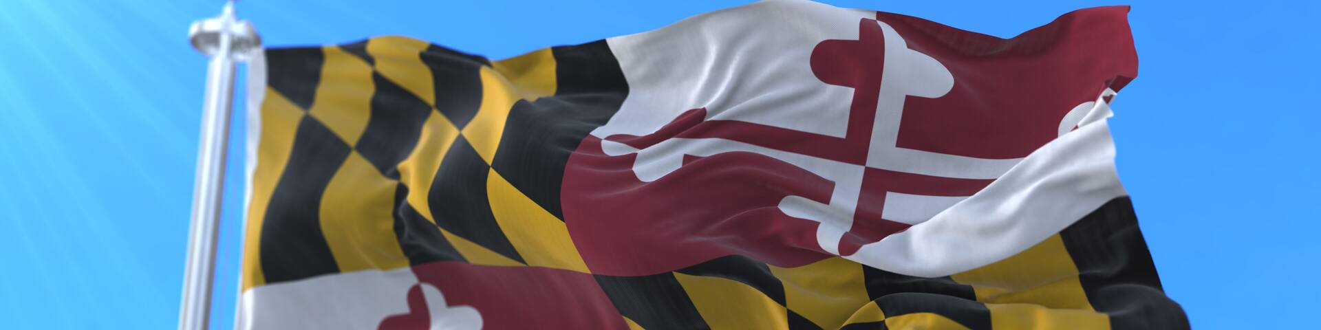 Flag of american state of Maryland, region of the United States, waving at wind