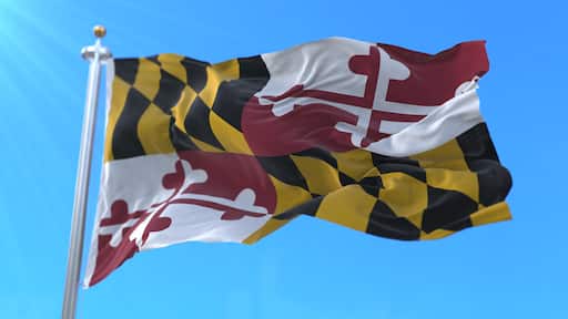 Flag of american state of Maryland, region of the United States, waving at wind