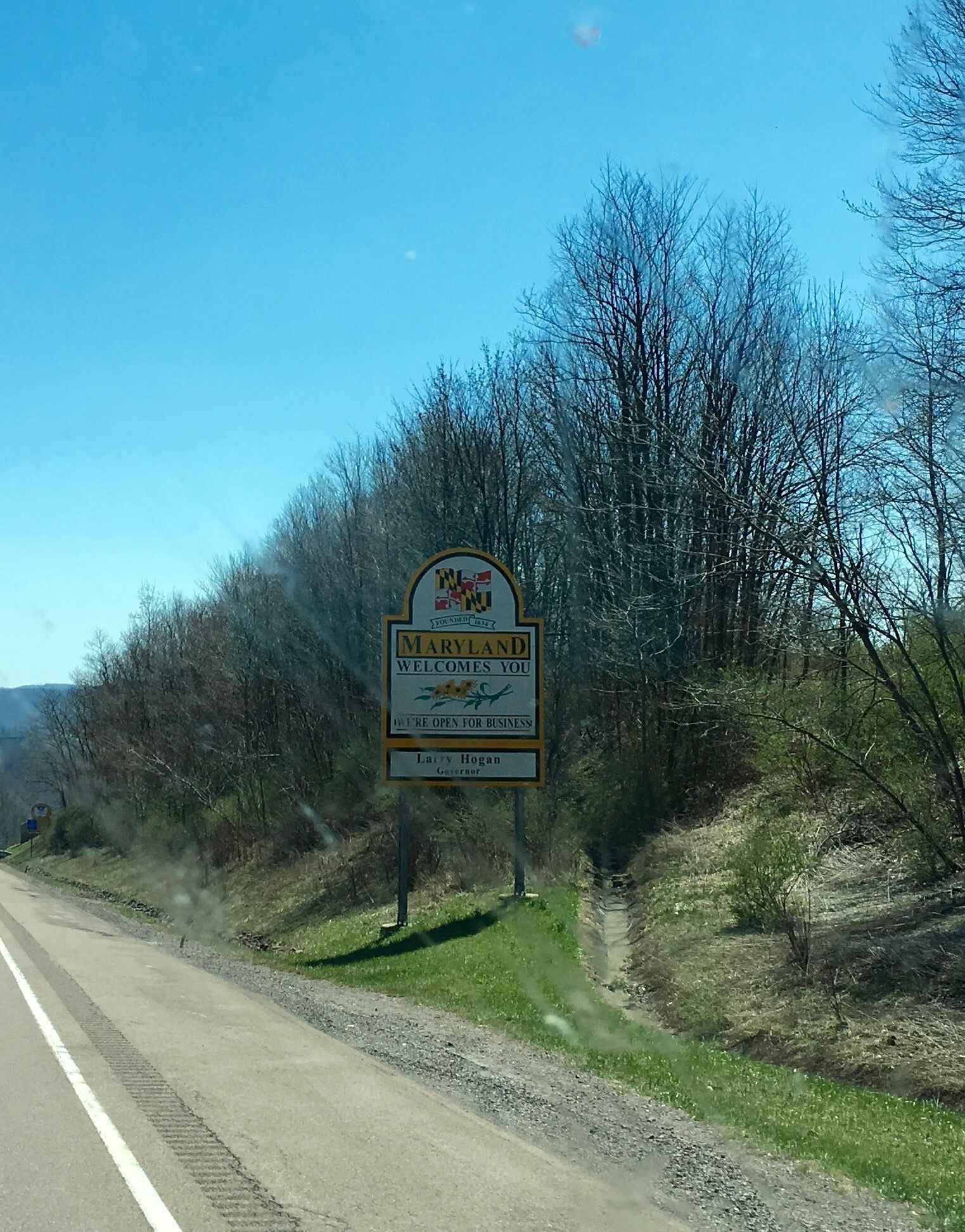 Welcome to Maryland.
On our way home (April 2016)
