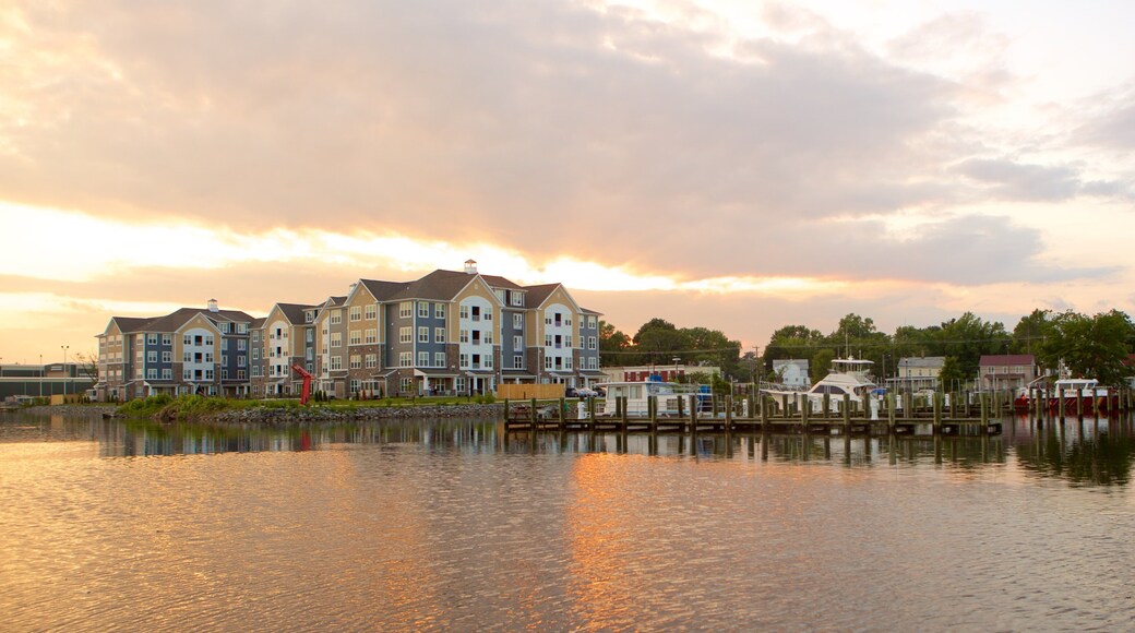 Salisbury featuring a sunset, a lake or waterhole and a marina