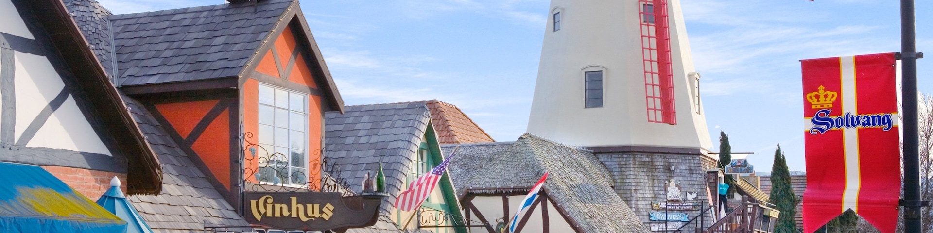 Santa Ynez Valley showing street scenes, a windmill and shopping