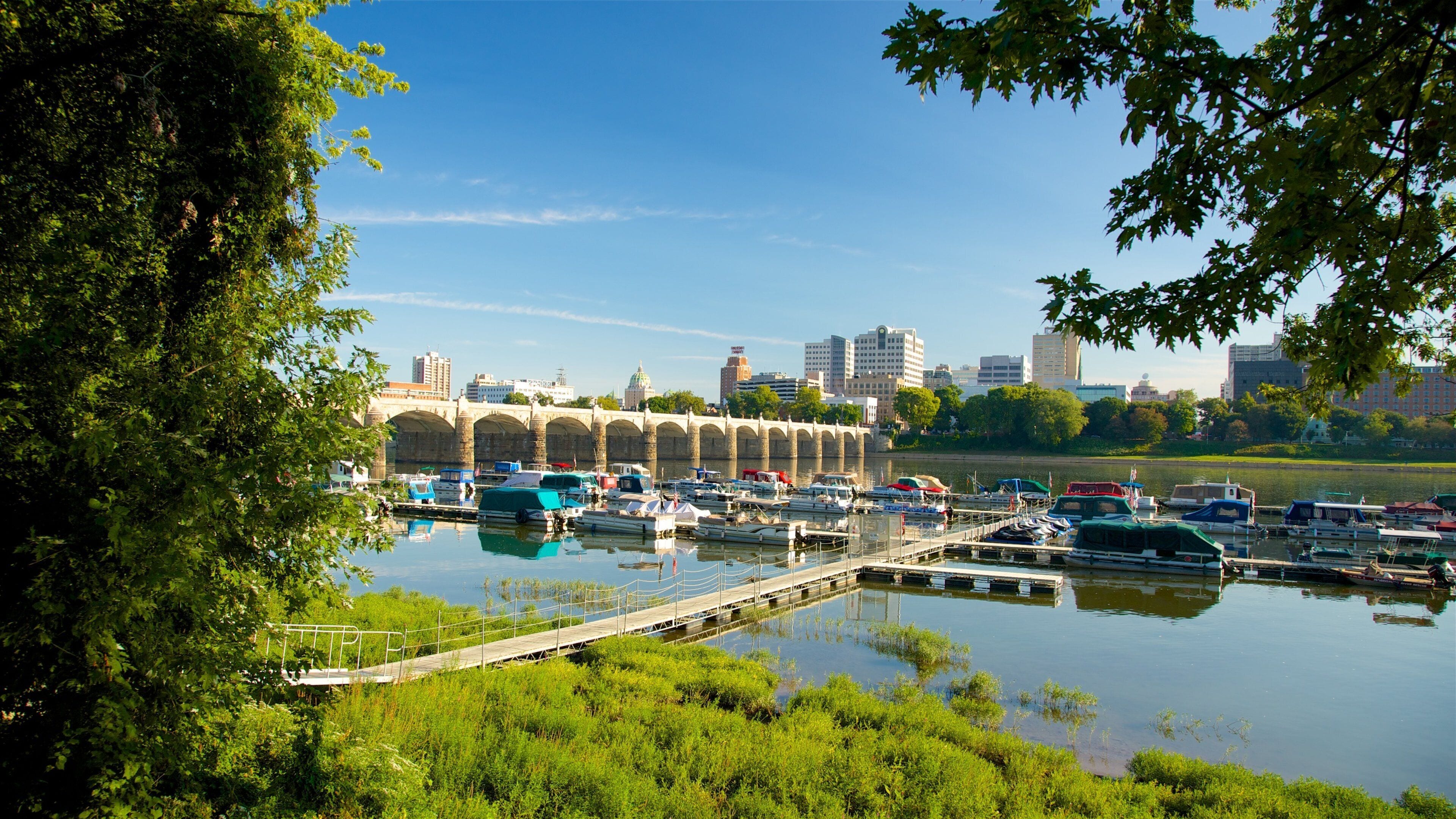 Centraal Pennsylvania bevat een rivier of beek, een brug en een baai of haven
