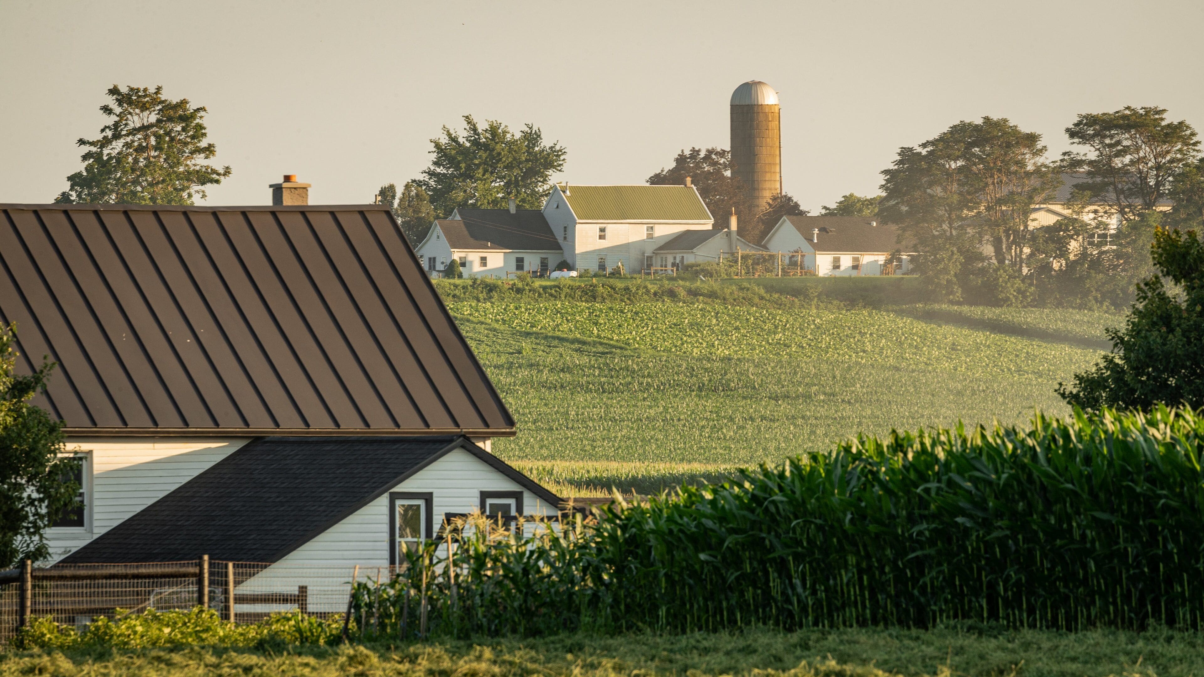 Lancaster showing farmland and a house