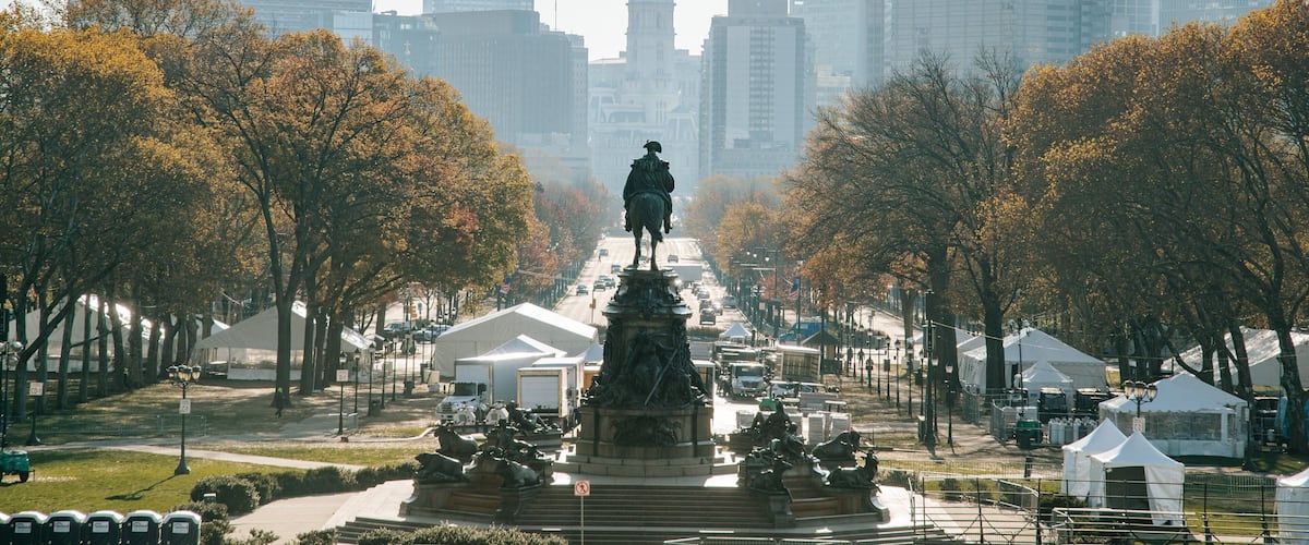 Center City which includes a city, a statue or sculpture and landscape views