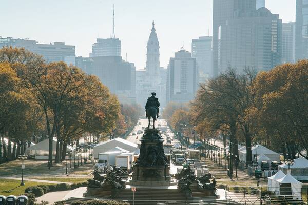 Center City which includes a city, a statue or sculpture and landscape views