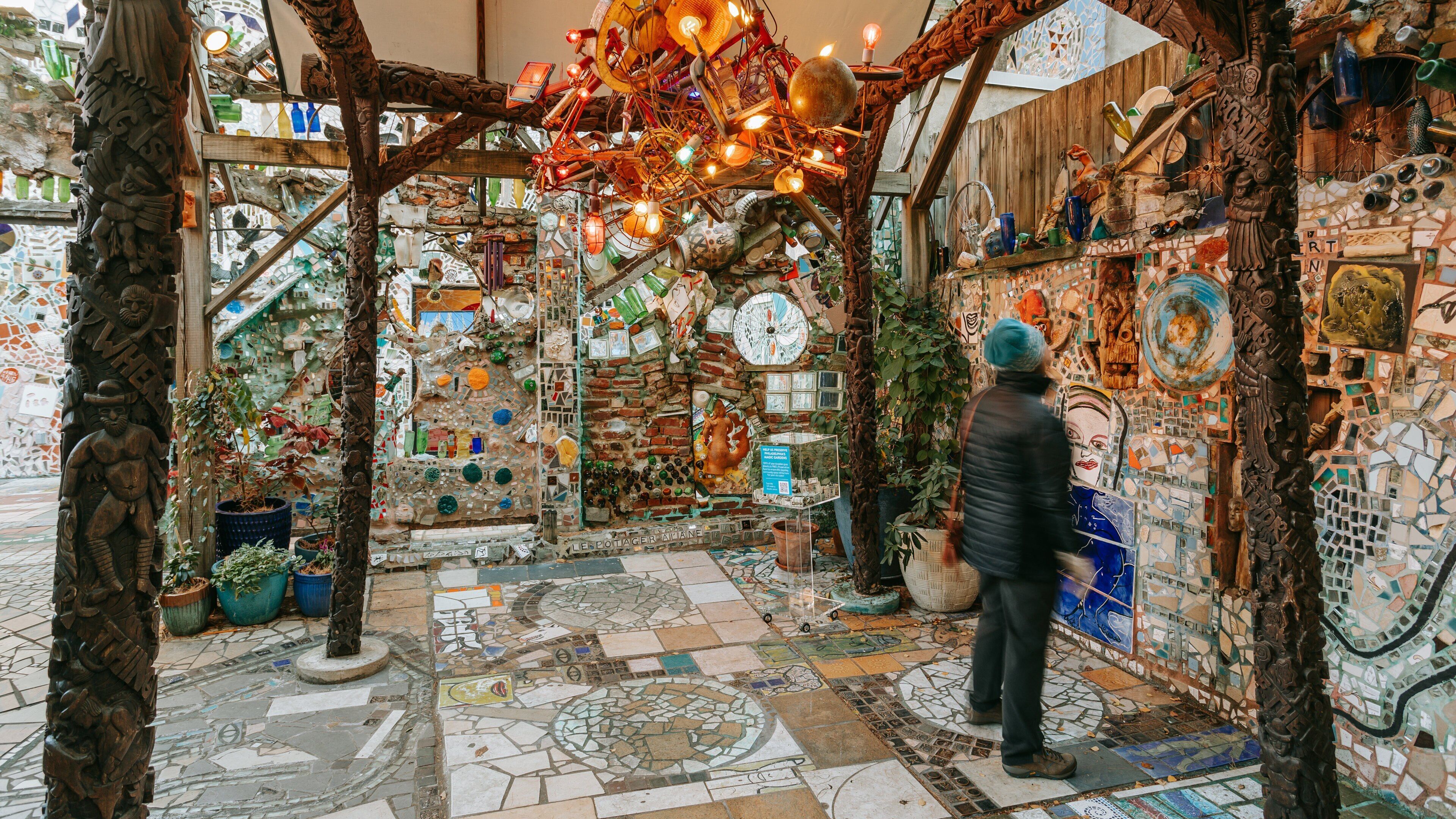 Center City showing outdoor art as well as an individual male