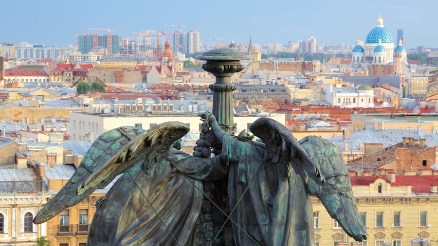 St. Isaac\'s Cathedral showing a city and a statue or sculpture