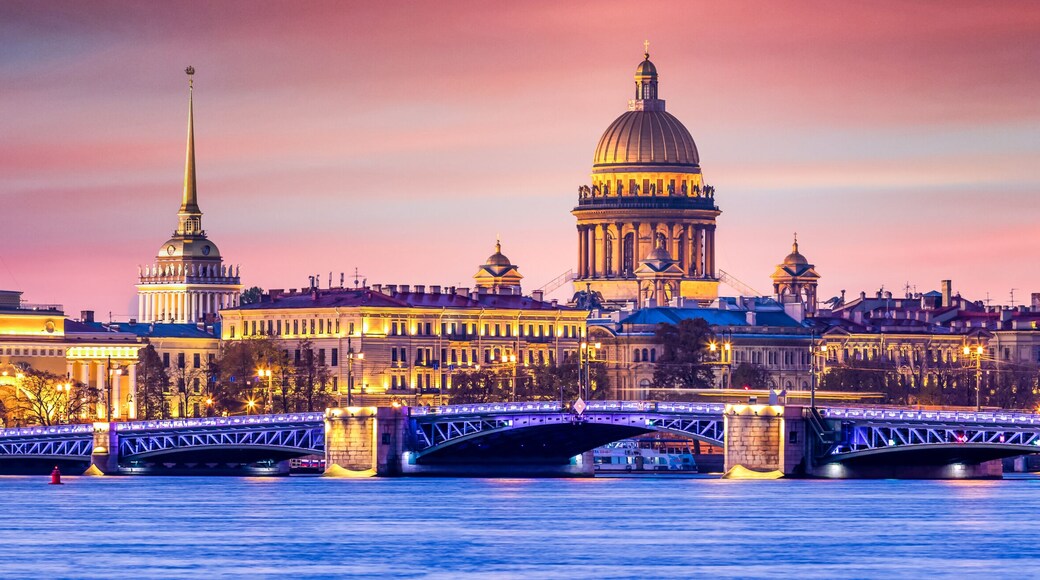 Saint Isaac's Cathedral, Panorama of St. Petersburg at the summer sunset, Russia is the largest Russian Orthodox cathedral, St. Petersburg architecture, Saint Petersburg, Russia Federation.