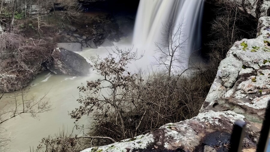 Lots of water recently has made this waterfall in Alabama overflow!! Great hike under and behind the falls as well.