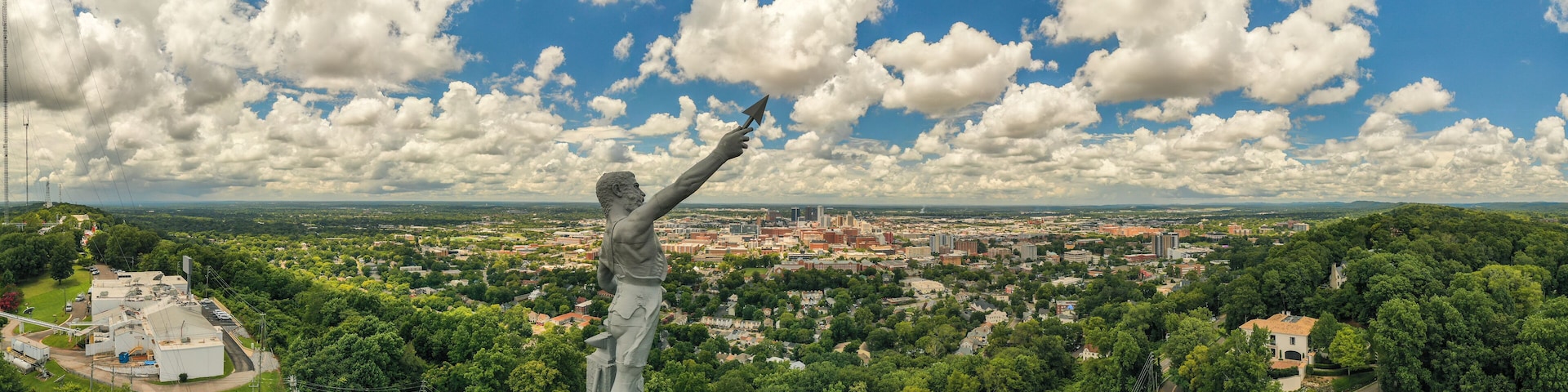 Aerial View of Vulcan Statue overlooking downtown Birmingham, AL