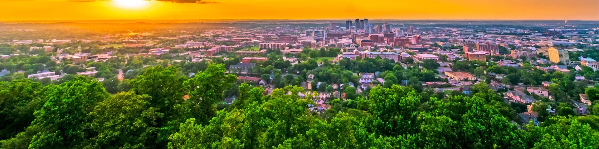 Sunset over Birmingham Alabama, scenic landscape on a sunny day overlooking city