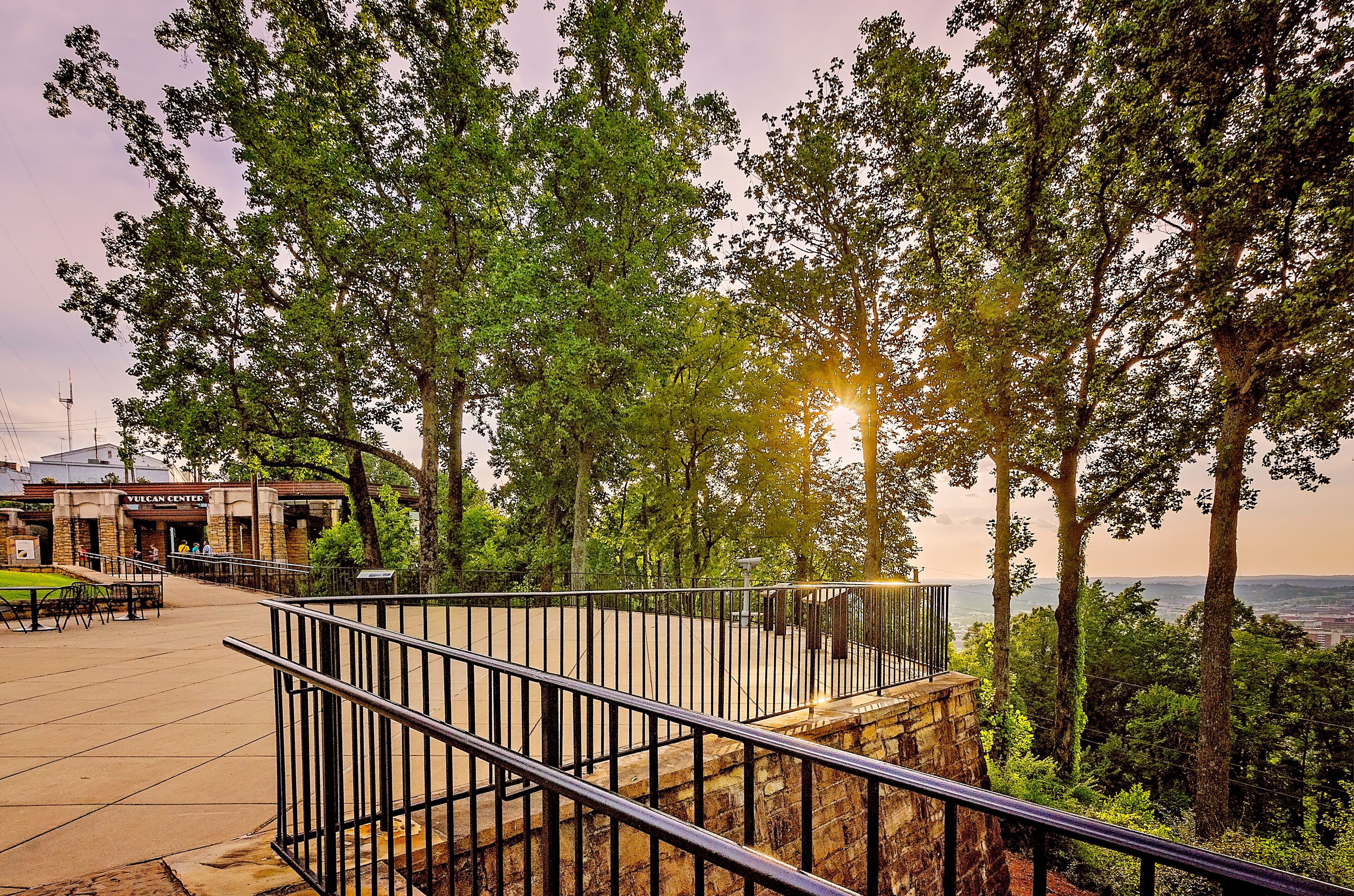 Scenic overlook at Vulcan Park in Birmingham Alabama, scenic overlook at sunset