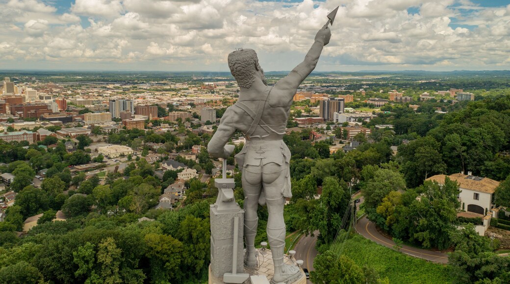Aerial View of Vulcan Statue overlooking downtown Birmingham, AL