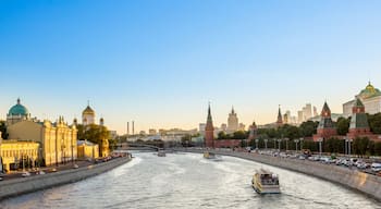 Panorama of the Moskva river with the Kremlin's towers at sunset, Moscow, Russia