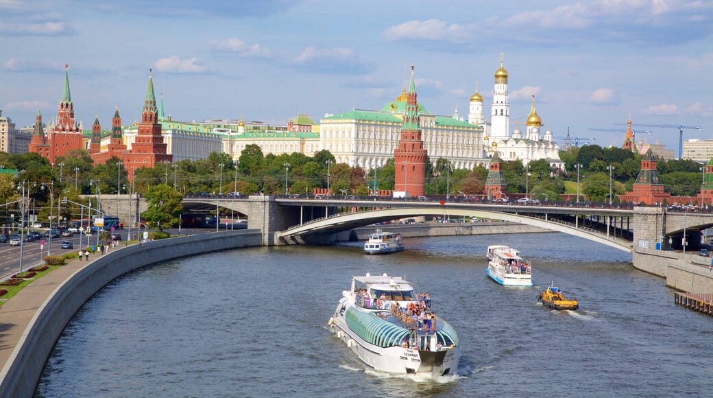 Moscow Kremlin featuring a city, a ferry and a bridge