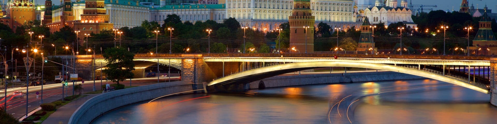 Moscow Kremlin featuring night scenes, a river or creek and a city