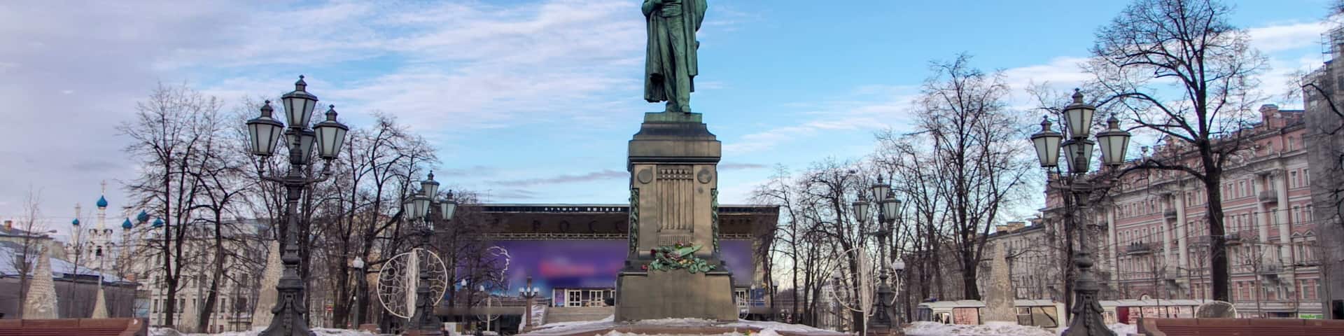 Monument to russian poet Alexander Pushkin on Pushkin Square timelapse , Moscow, Russia