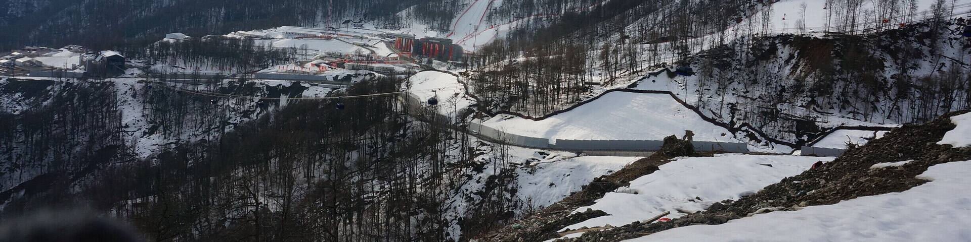 Krasnaya Polyana from a bus window.
