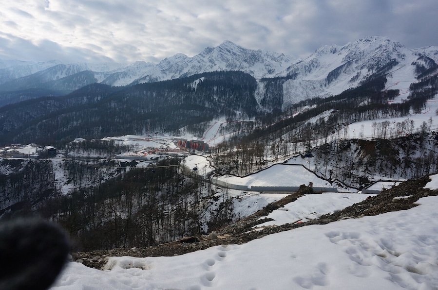 Krasnaya Polyana from a bus window.