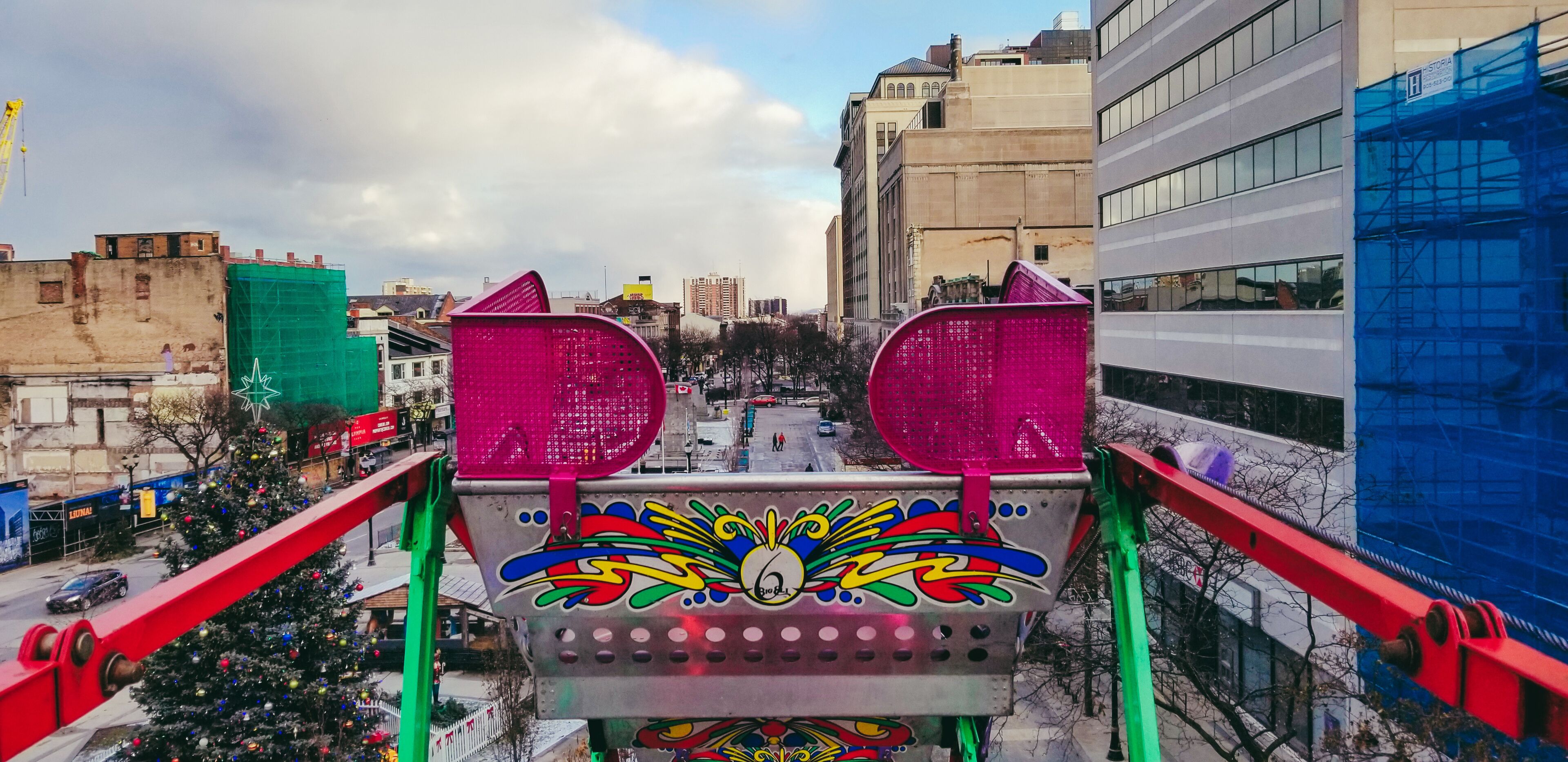 During the month of December in Hamilton, a ferris wheel is set up in Gore Park. You can ride it for free, and get a nice view of downtown. If you're out and about in the area with the family, it makes for a nice little treat for the kids (and you can't beat the price)!

#hamilton #ontario #canada #ferriswheel #views #cityviews
#kidsfun