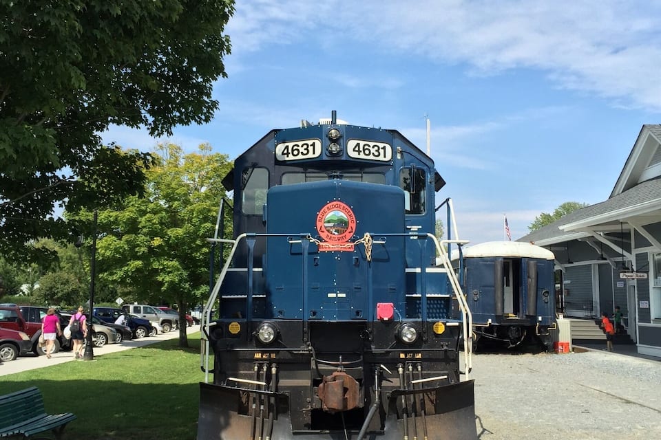 A blue train numbered 4631 at a station with a clear sky and trees in the background.