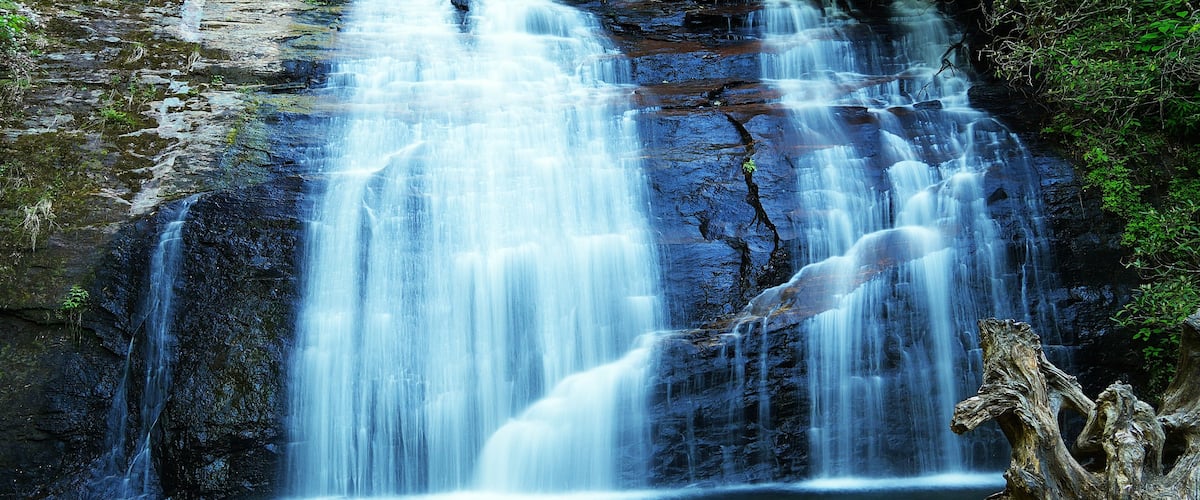 Graceful upper Helton Falls and lush forest. Helton Creek Falls Chattahoochee National Forest Georgia
