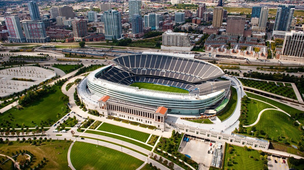 Soldier Field which includes a city and landscape views