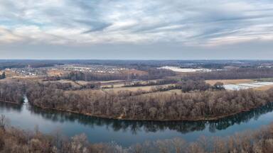 Panoramic view of the Catawba river with dramatic sky in late winter