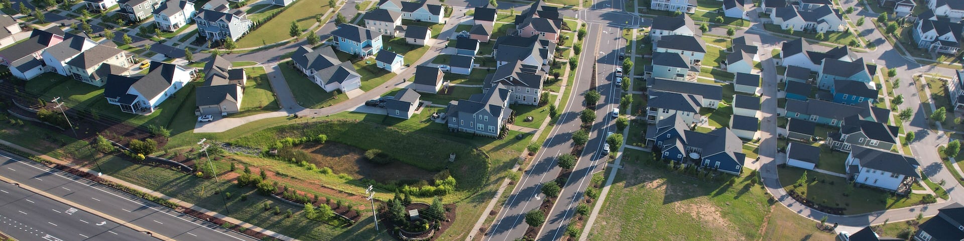 Suburban intersection in Riverwalk development in Rock Hill, SC