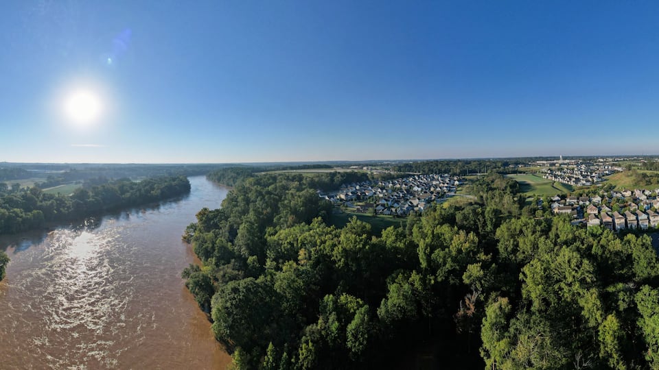 Swollen Catawba River in Rock Hill, SC after hurricane Helene