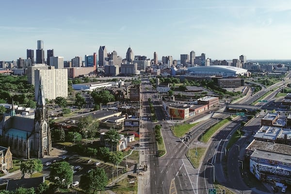 Detroity City Skyline with Gratiot Avenue