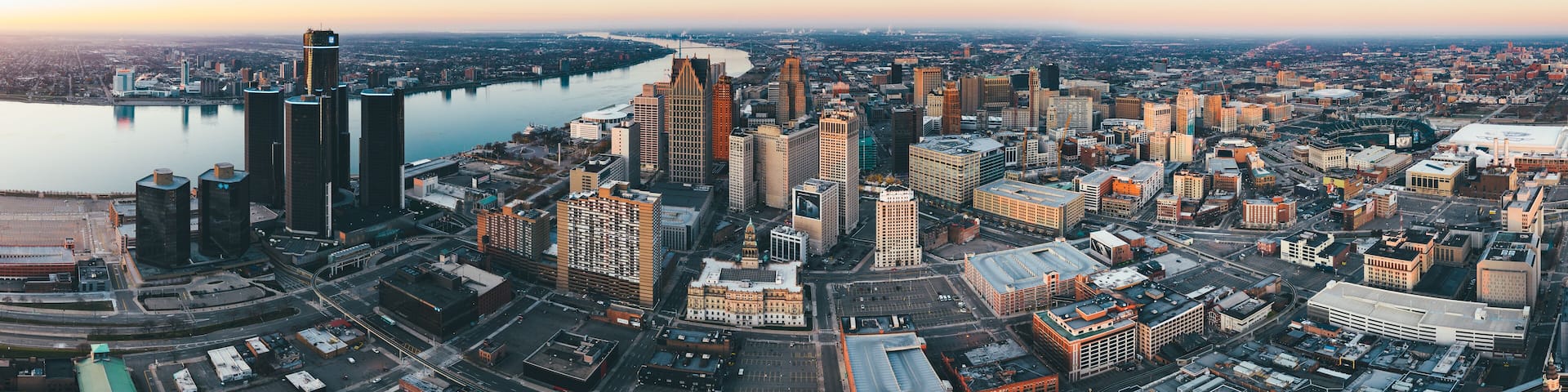 Detroit City Panorama with Windsor Canada