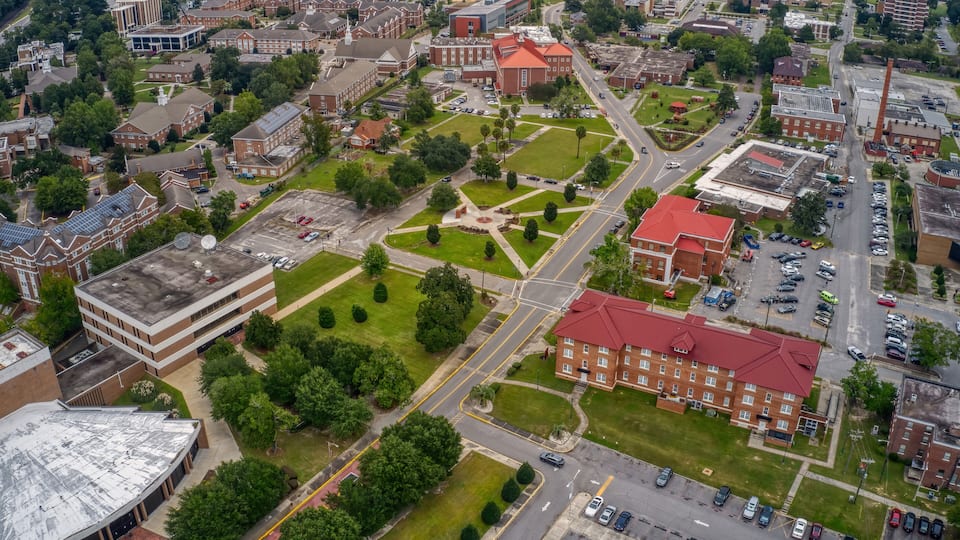 Aerial View of a large public State University in Orangeburg, South Carolina