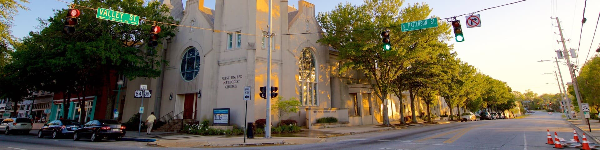 Valdosta which includes heritage architecture and a sunset