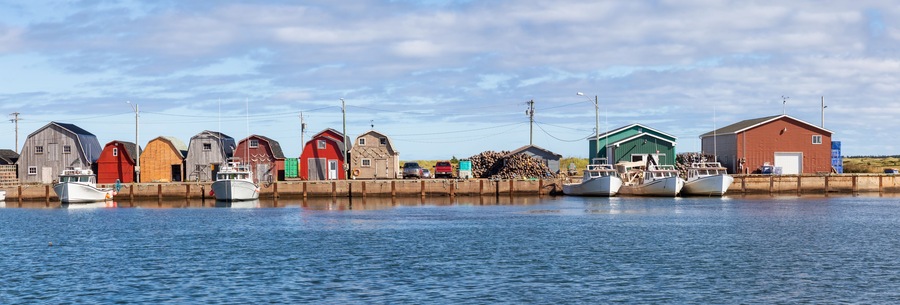 Beautiful marina on the Atlantic Ocean during a sunny day. Taken in Cabot Beach Provincial Park, Prince Edward Island, Canada.
