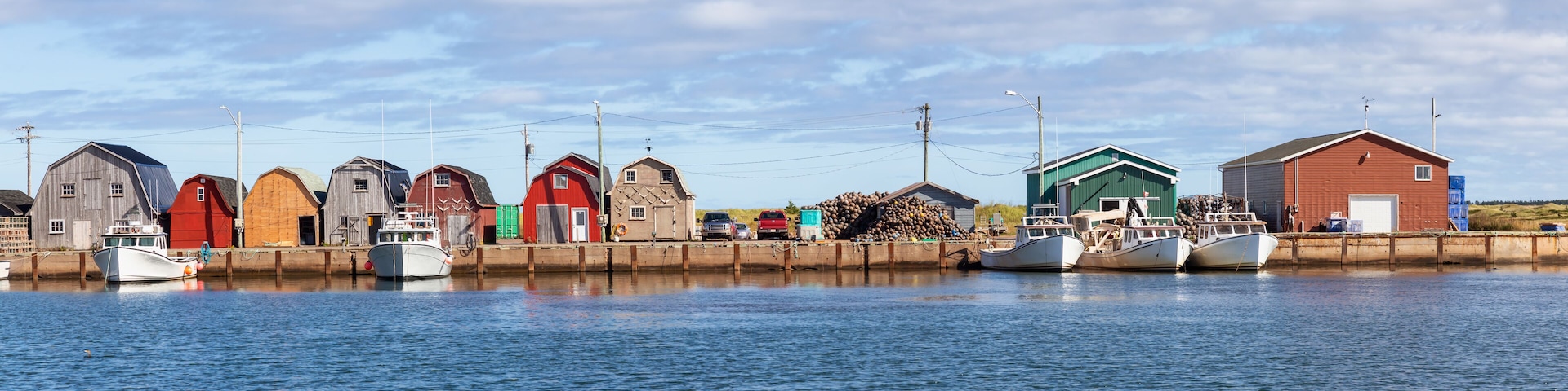Beautiful marina on the Atlantic Ocean during a sunny day. Taken in Cabot Beach Provincial Park, Prince Edward Island, Canada.
