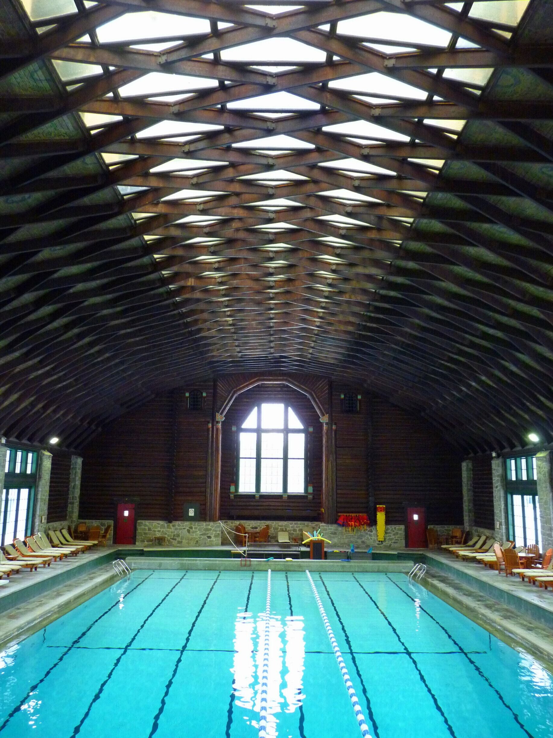 The beautiful pool at the spa at the Chateau Montebello.  The luxury hotel is known as the world's largest log cabin.  I went to the spa on a Monday, and had the pool all to myself!  #waterlust
