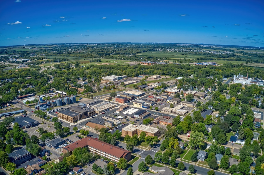 Aerial View of the small Exurb of Farmington, Minnesota