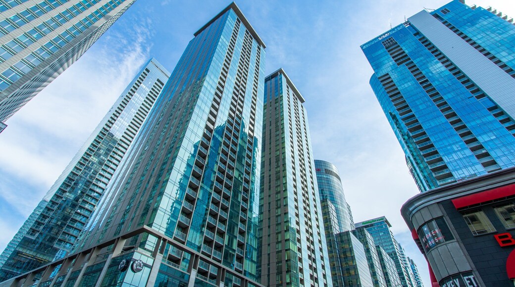 Downtown Montreal showing a city and a high rise building