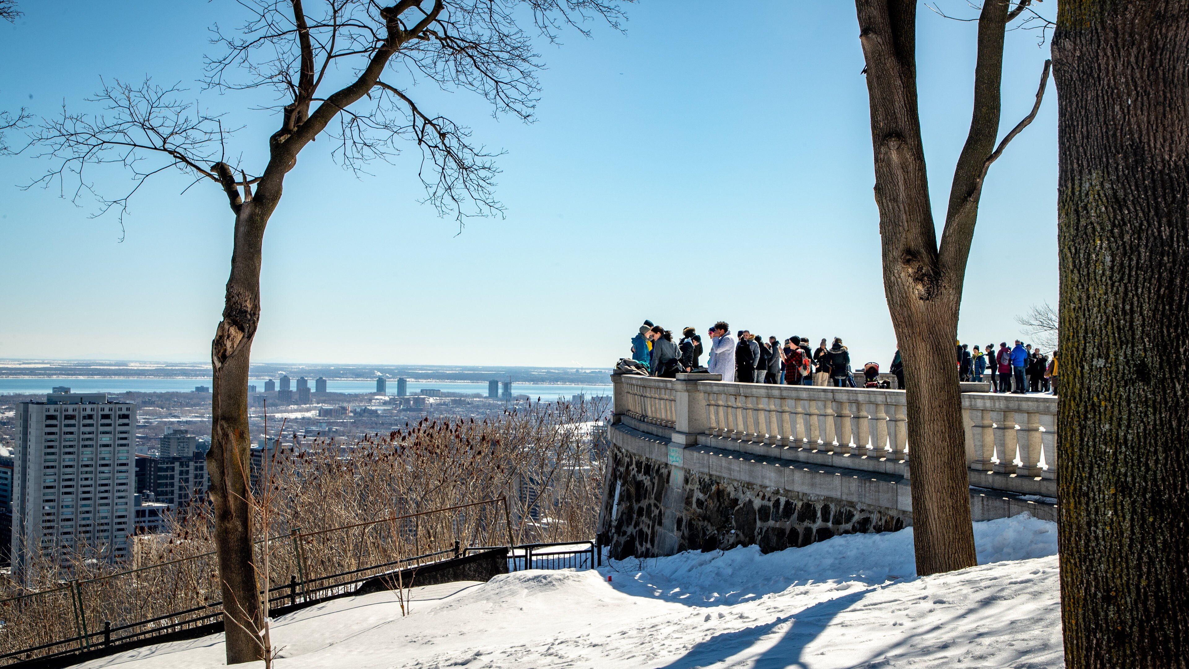 Downtown Montreal featuring snow, views and landscape views