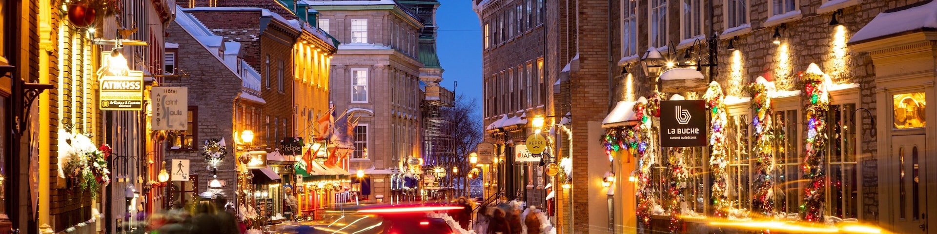 Old Quebec showing night scenes, a city and street scenes