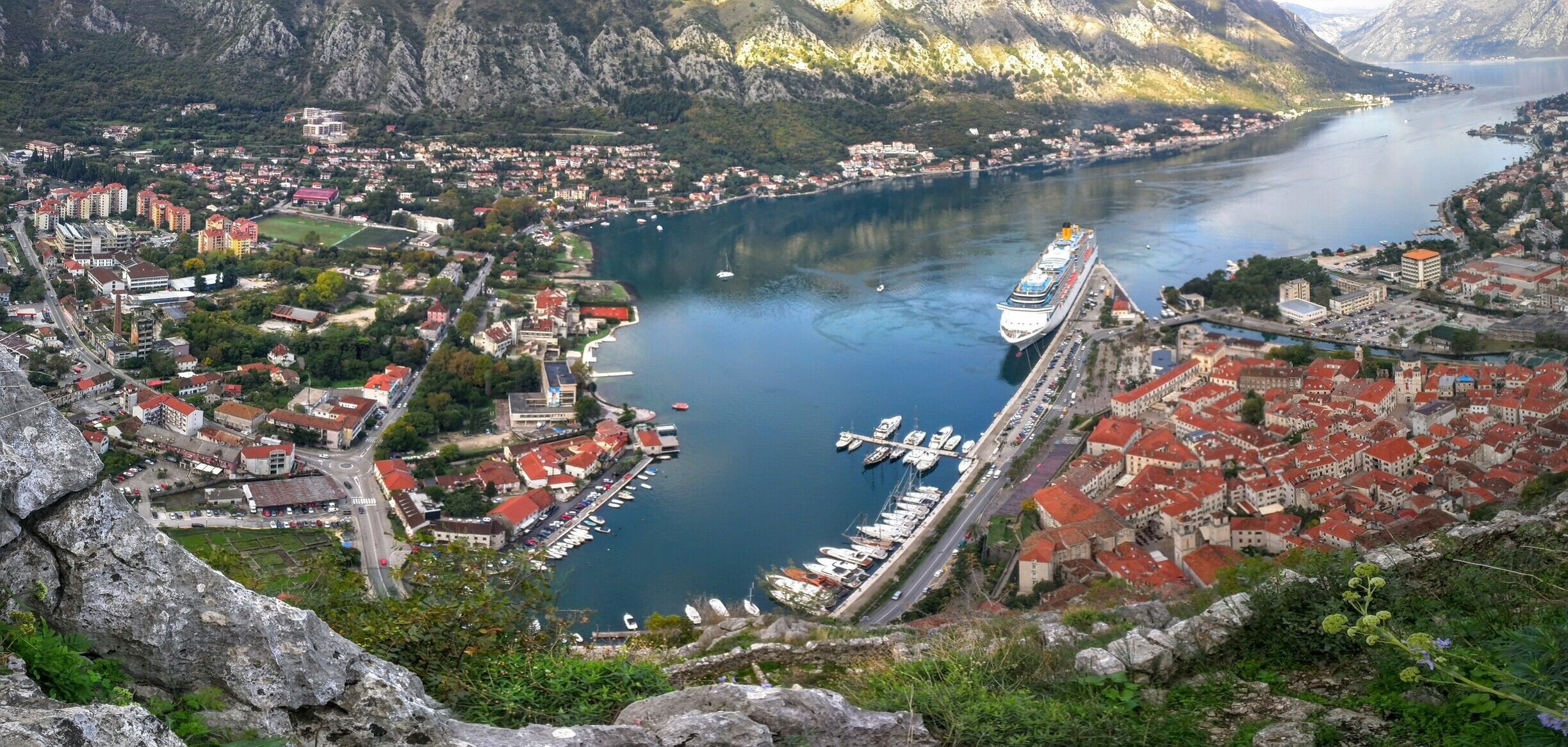 A panoramic view of the bay of Kotor from the fortress. 