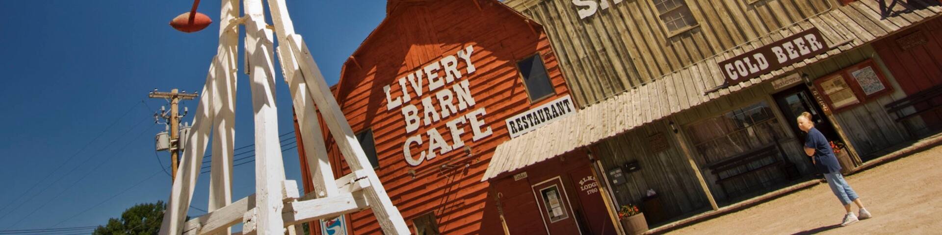 Ogallala showing a small town or village and signage as well as an individual femail