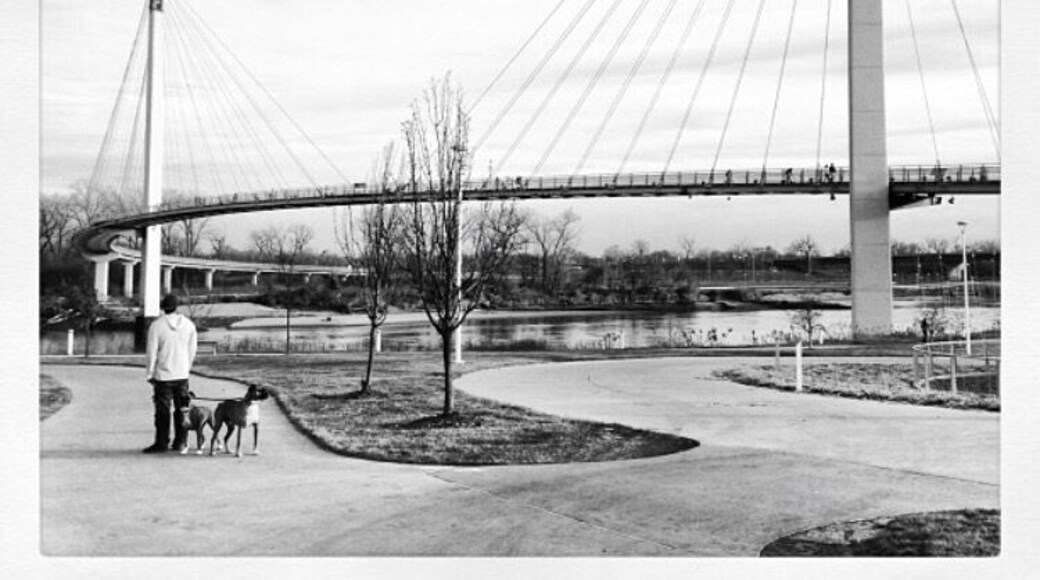 Bob Kerrey Pedestrian Bridge connecting Nebraska to Iowa over the Missouri River.