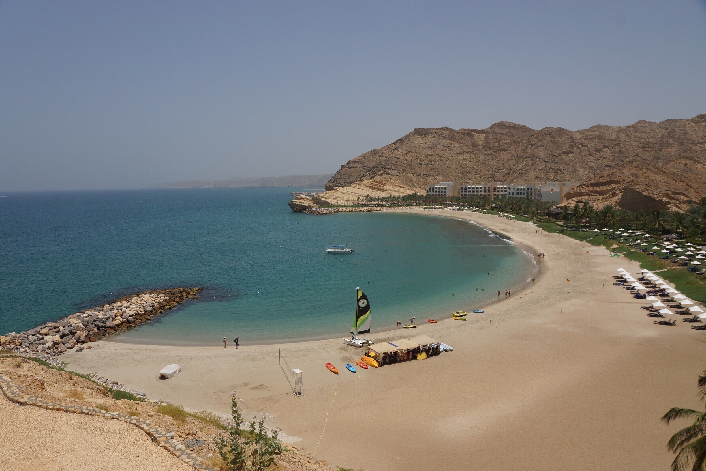 This is the view from the Al Husn Hotel, 1 of 3 hotels in this resort.  A weekend here, means Friday Brunch, Afternoon Tea, Happy Hour, the Spa and great restaurants.

More information can be found here:
http://www.shangri-la.com/muscat/barraljissahresort/

I might need to take another weekend here soon...