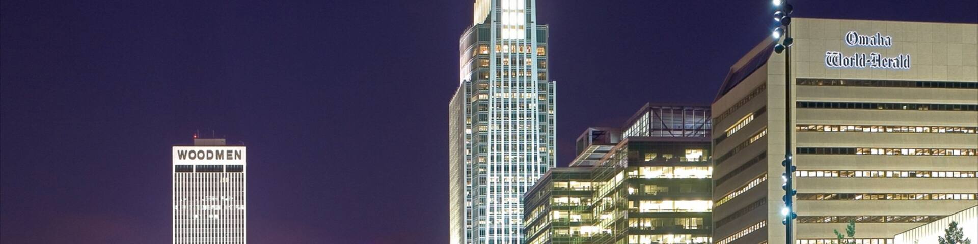 Downtown Omaha featuring modern architecture, night scenes and a city
