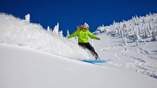 Big White Ski Resort showing snow and snowboarding as well as an individual female
