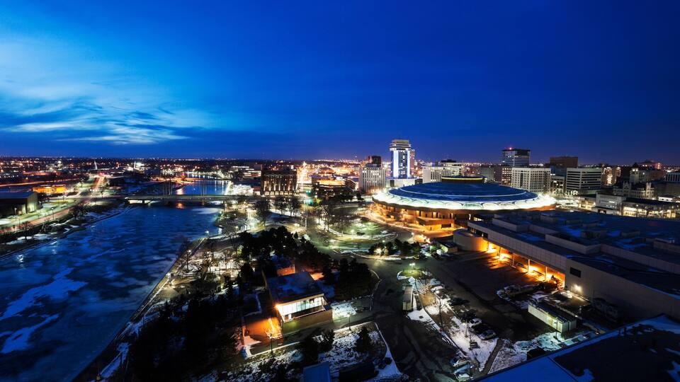 Elevated cityscape at night