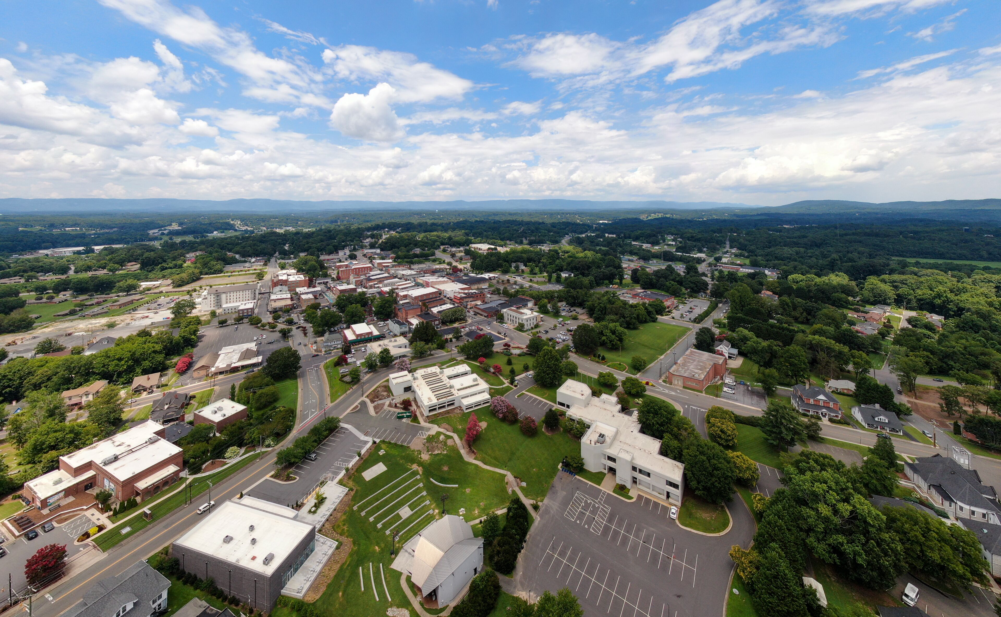 Day Time Drone Images of Downtown Mount Airy North Carolina. This Town Served As The Inspiration For Mayberry On The Andy Griffith Show: Travel, Tourism, Outdoors