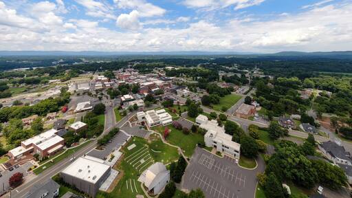 Day Time Drone Images of Downtown Mount Airy North Carolina. This Town Served As The Inspiration For Mayberry On The Andy Griffith Show: Travel, Tourism, Outdoors